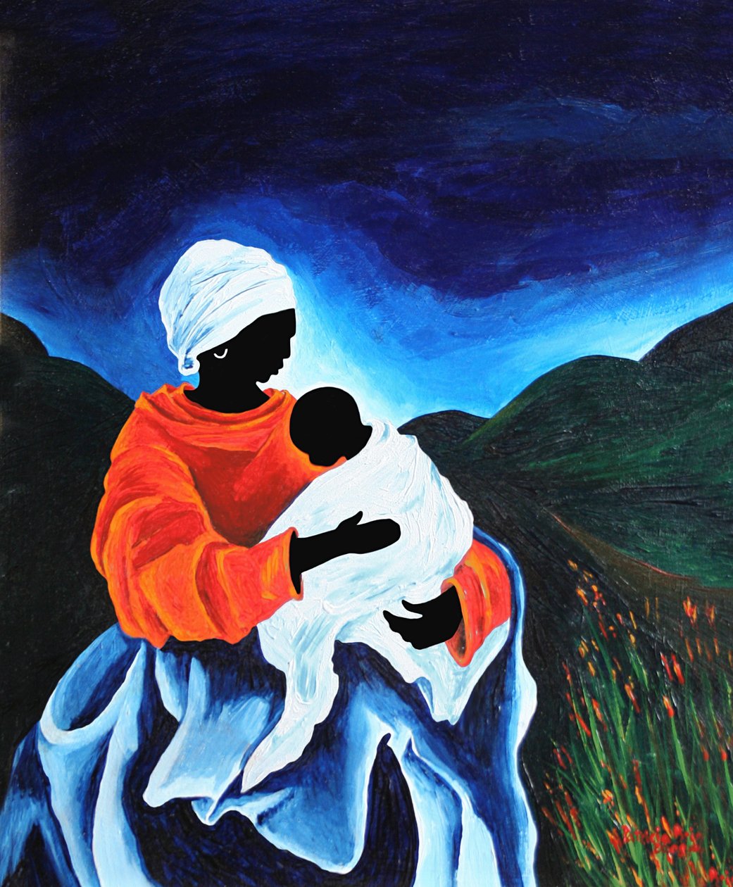 Madonna és gyermek - Altatódal, 2008 (akril, fa) alkotó: Patricia Brintle