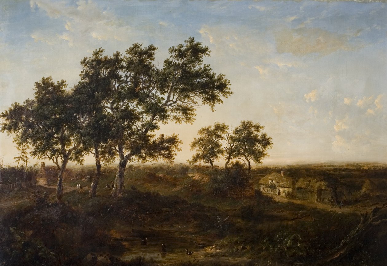 Táj kunyhóval és alakokkal, 19. század eleje alkotó: Patrick Nasmyth