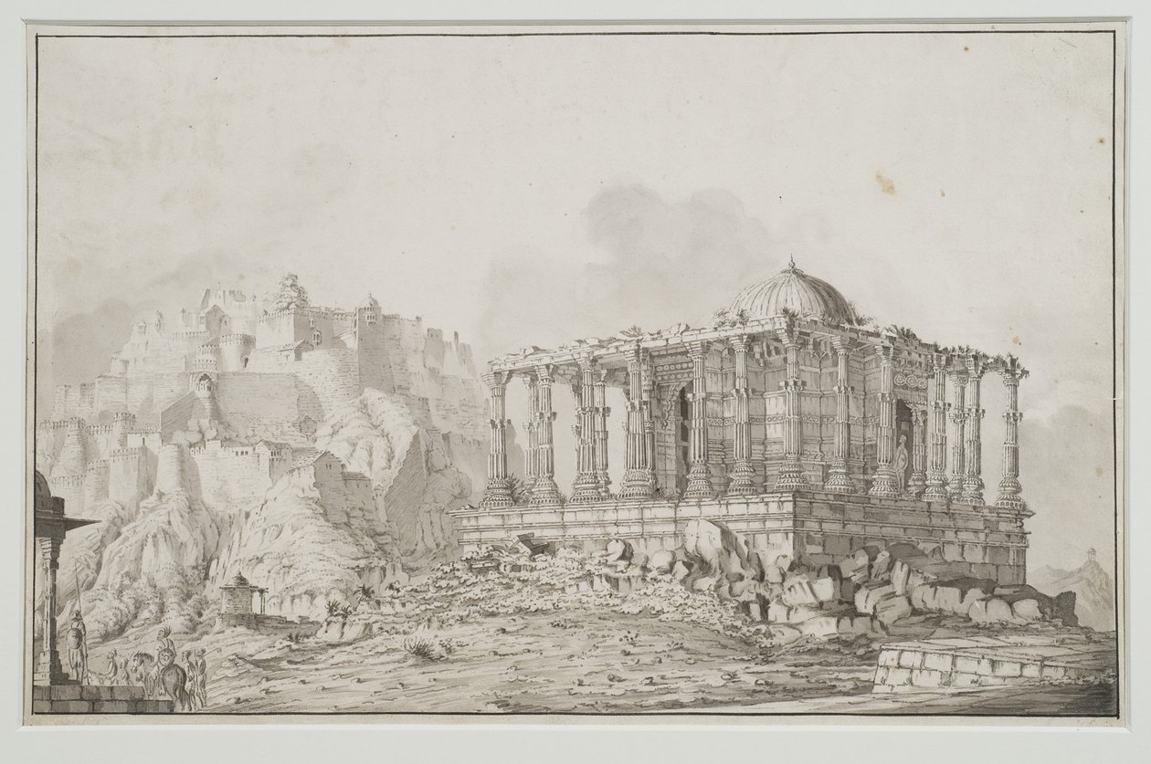 Jain templom a Komulmer erődben (Kumbhalgarh) (ceruza és mosás papíron) alkotó: Patrick Waugh