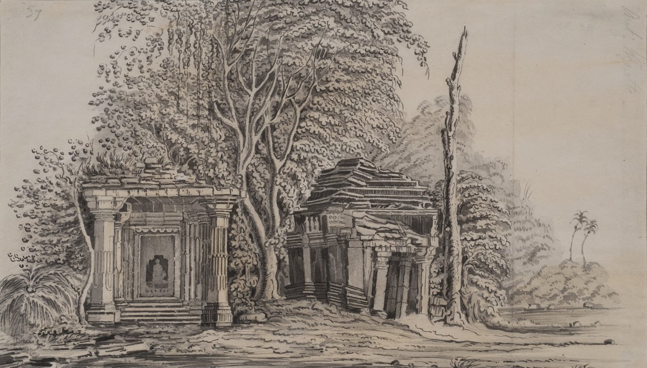 Gunga Bheou templomai, 1820 (ceruza és mosás papíron) alkotó: Patrick Waugh