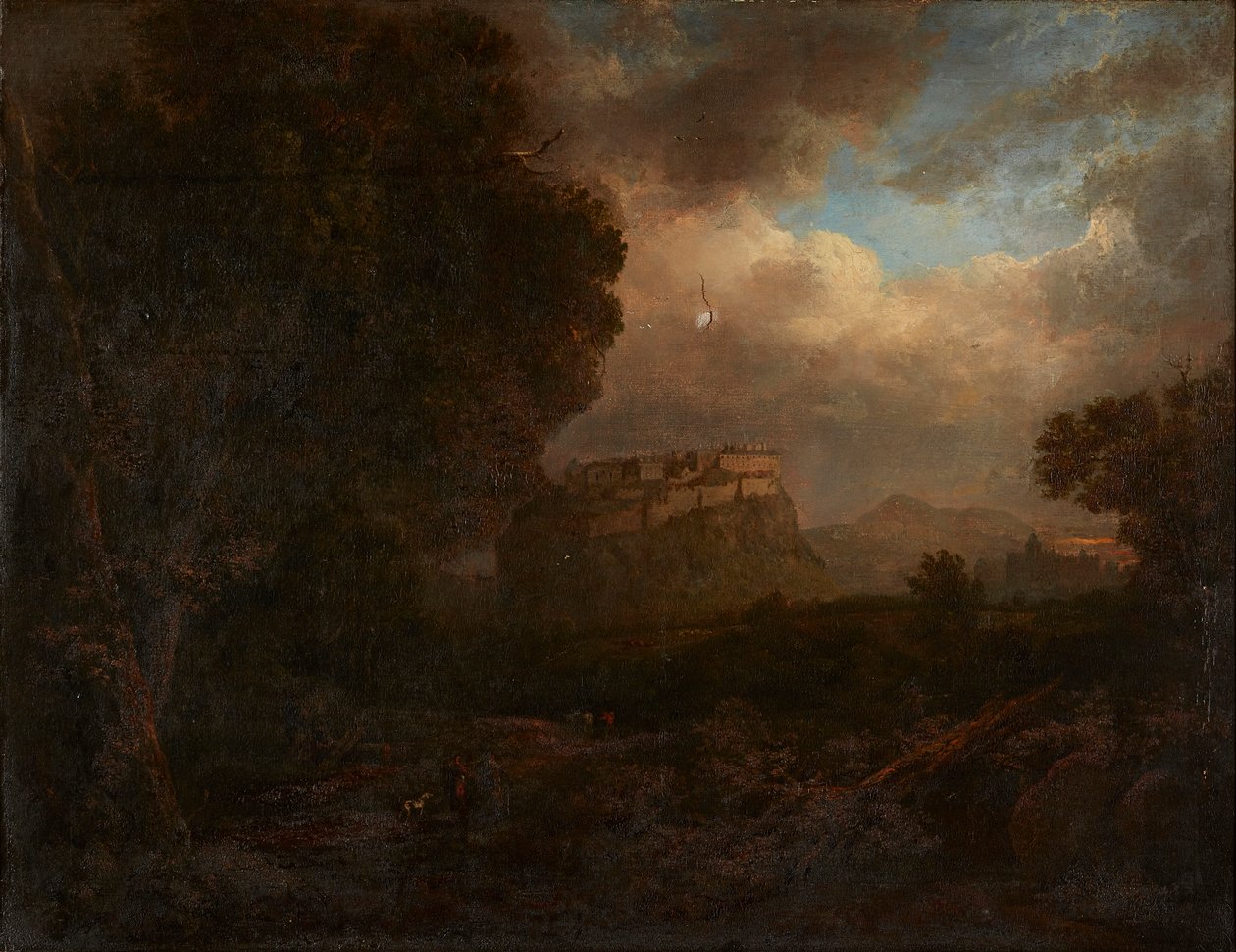 Edinburgh távoli kilátása, utazókkal az előtérben (olaj, vászon) alkotó: Patrick (attr.to) Nasmyth
