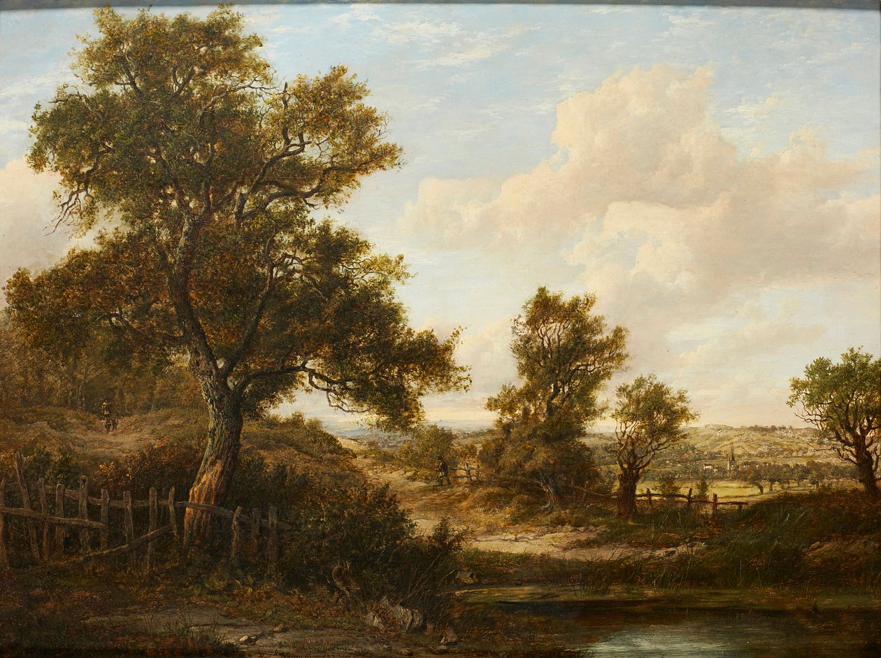 Figurák egy erdős ösvényen (olaj a panelen) alkotó: Patrick Nasmyth