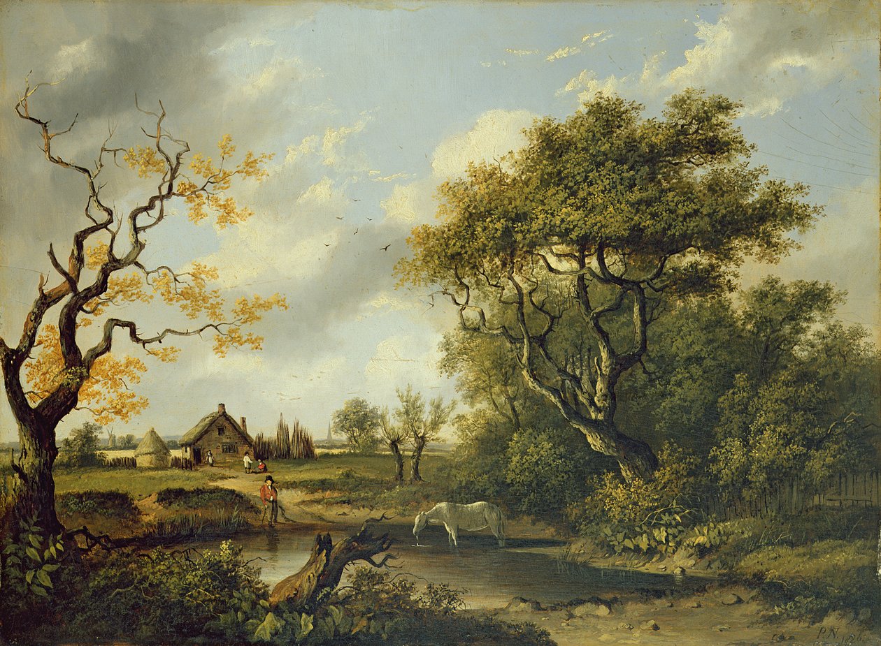 Lóivás a tóban (olaj a panelen) alkotó: Patrick Nasmyth