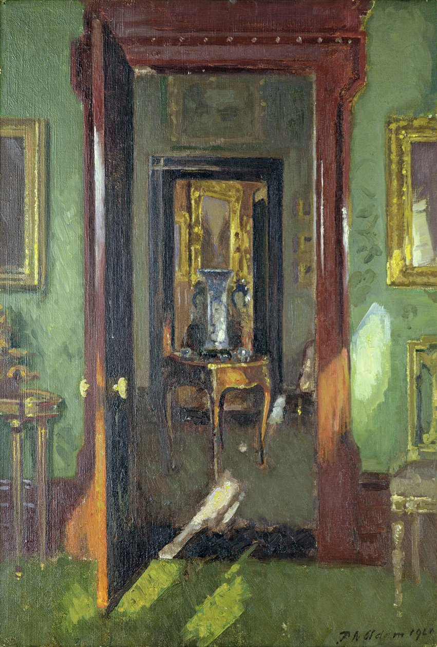 Belső, Rutland Lodge: kilátás nyitott ajtókon keresztül alkotó: Patrick William Adam