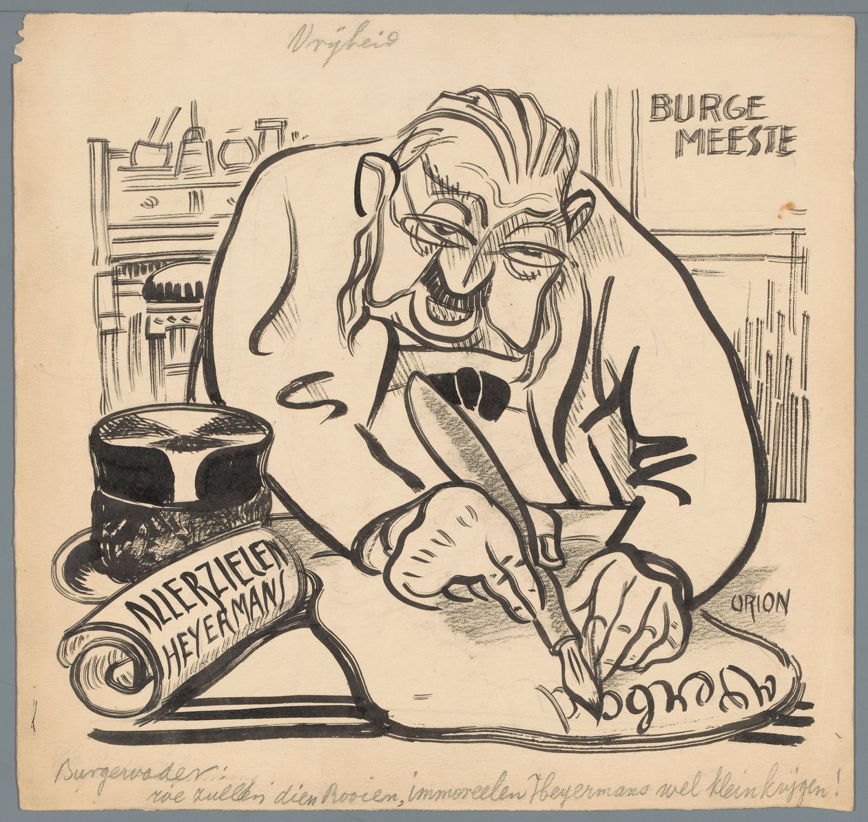 A polgármester kitiltja Heijermans Allerzielent Szabadság (cím a tárgyon) alkotó: Patricq Kroon (signed by artist)