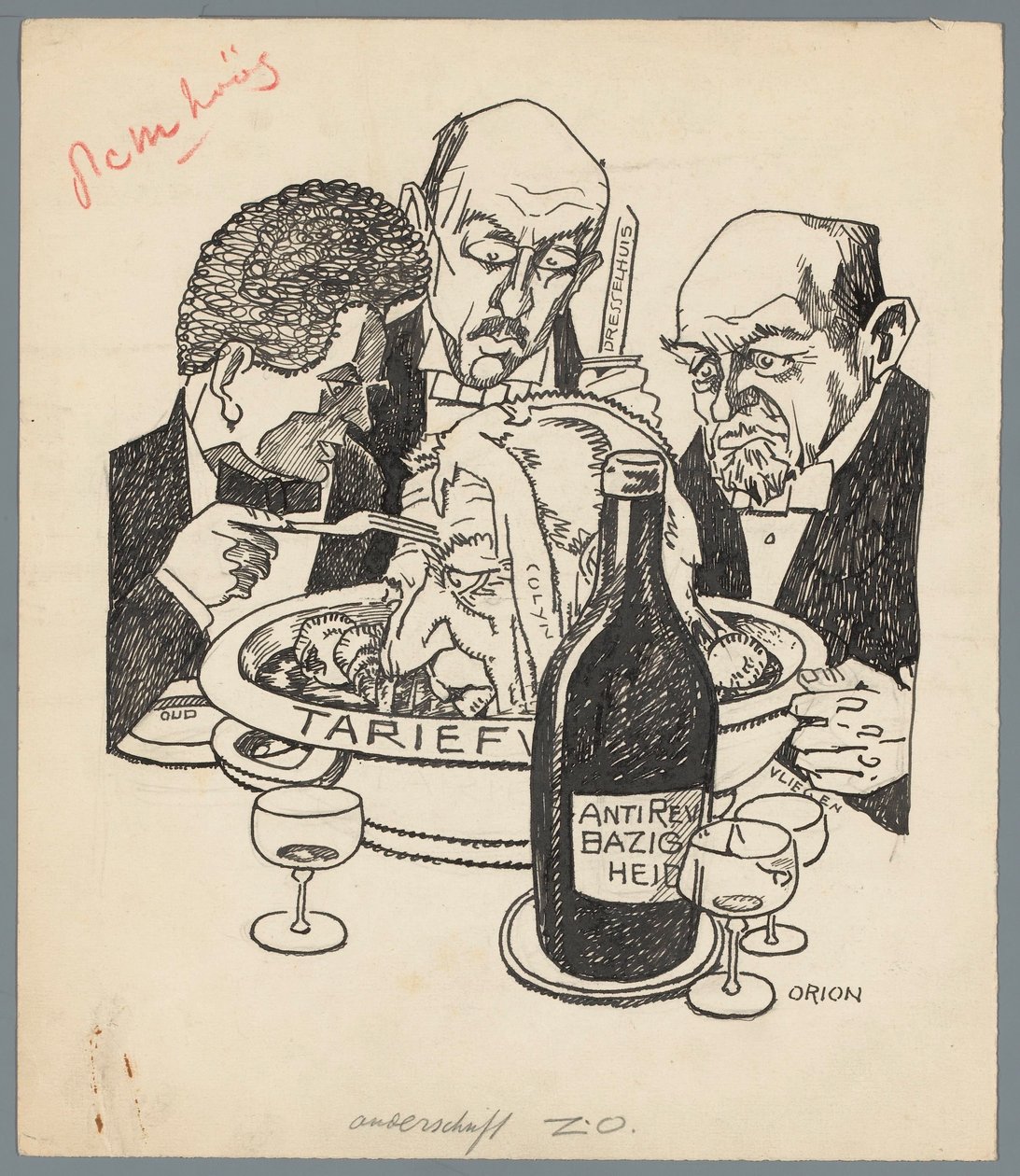 Colijn és a vámtörvény A borjú feje (cím a tárgyon) alkotó: Patricq Kroon (signed by artist)