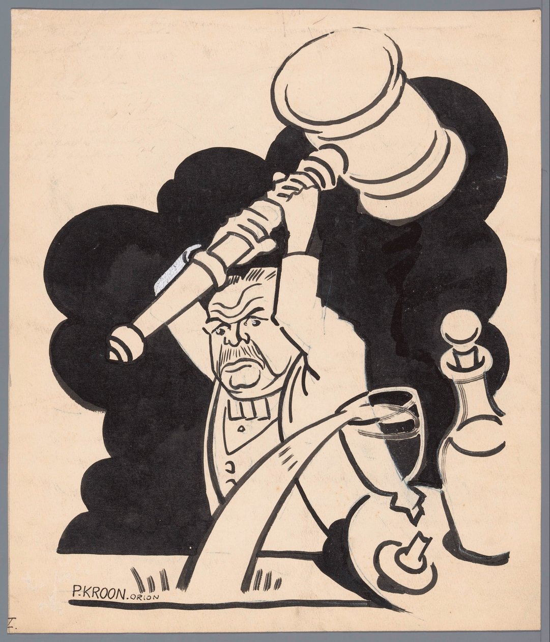 Férfi kalappal Az eljövendő erőmű (cím a tárgyon) alkotó: Patricq Kroon (signed by artist)