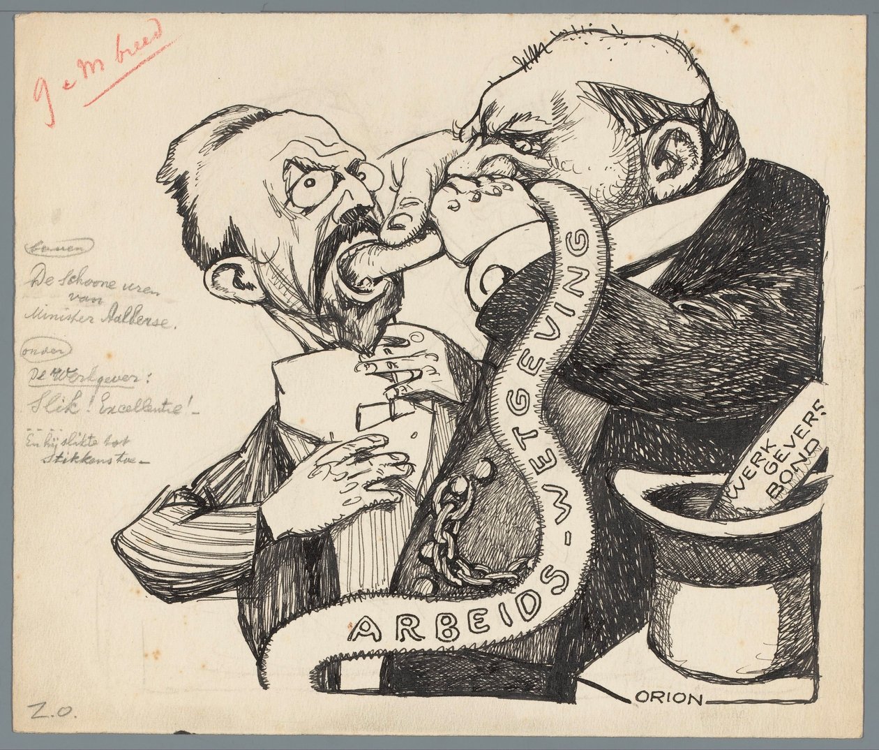Aalberse miniszter és a munkaadó Aalberse miniszter tiszta tollai (cím a tárgyon) alkotó: Patricq Kroon (signed by artist)