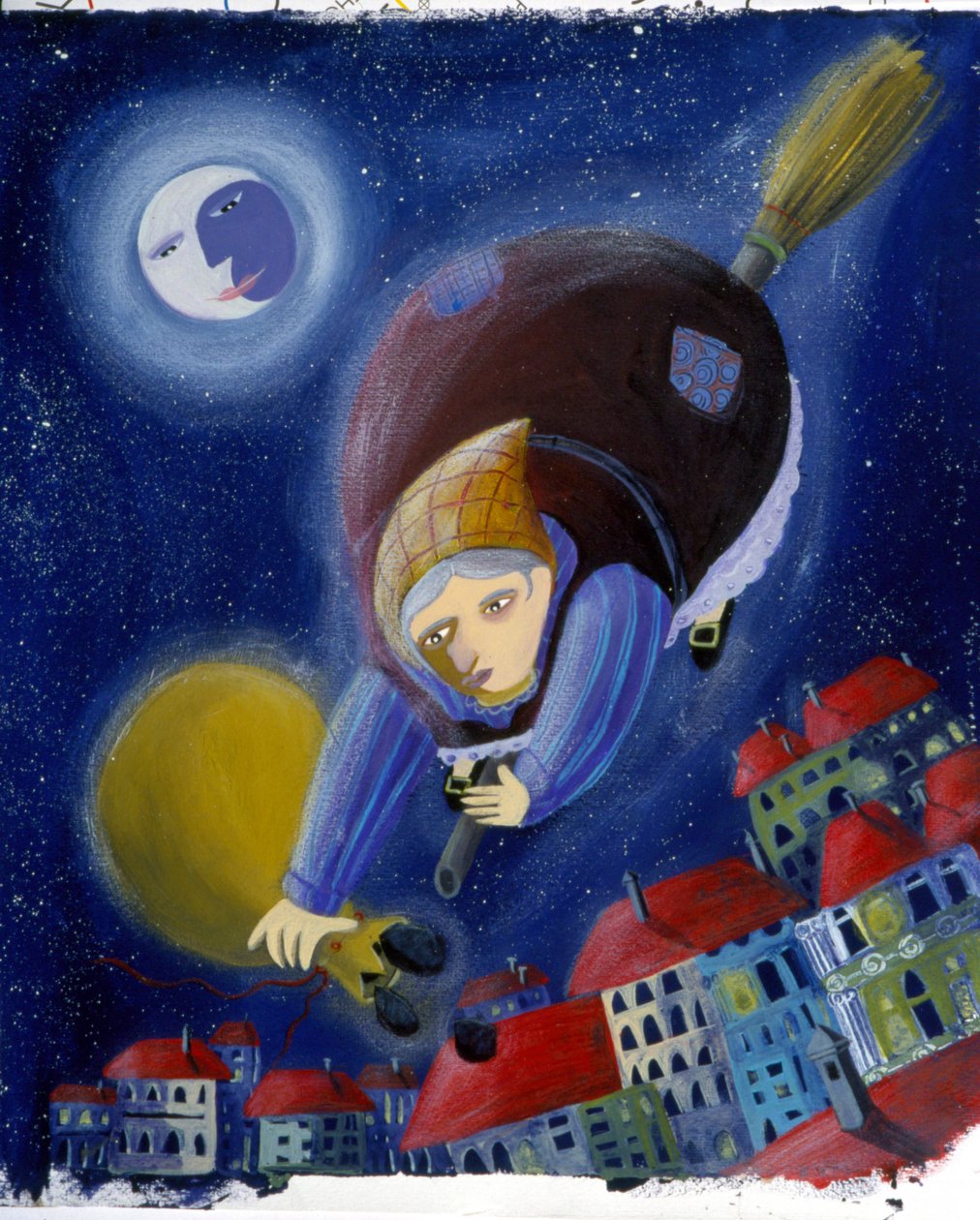 A "Befana", a seprűjén - Patrizia La Porta illusztrációja alkotó: Patrizia La Porta