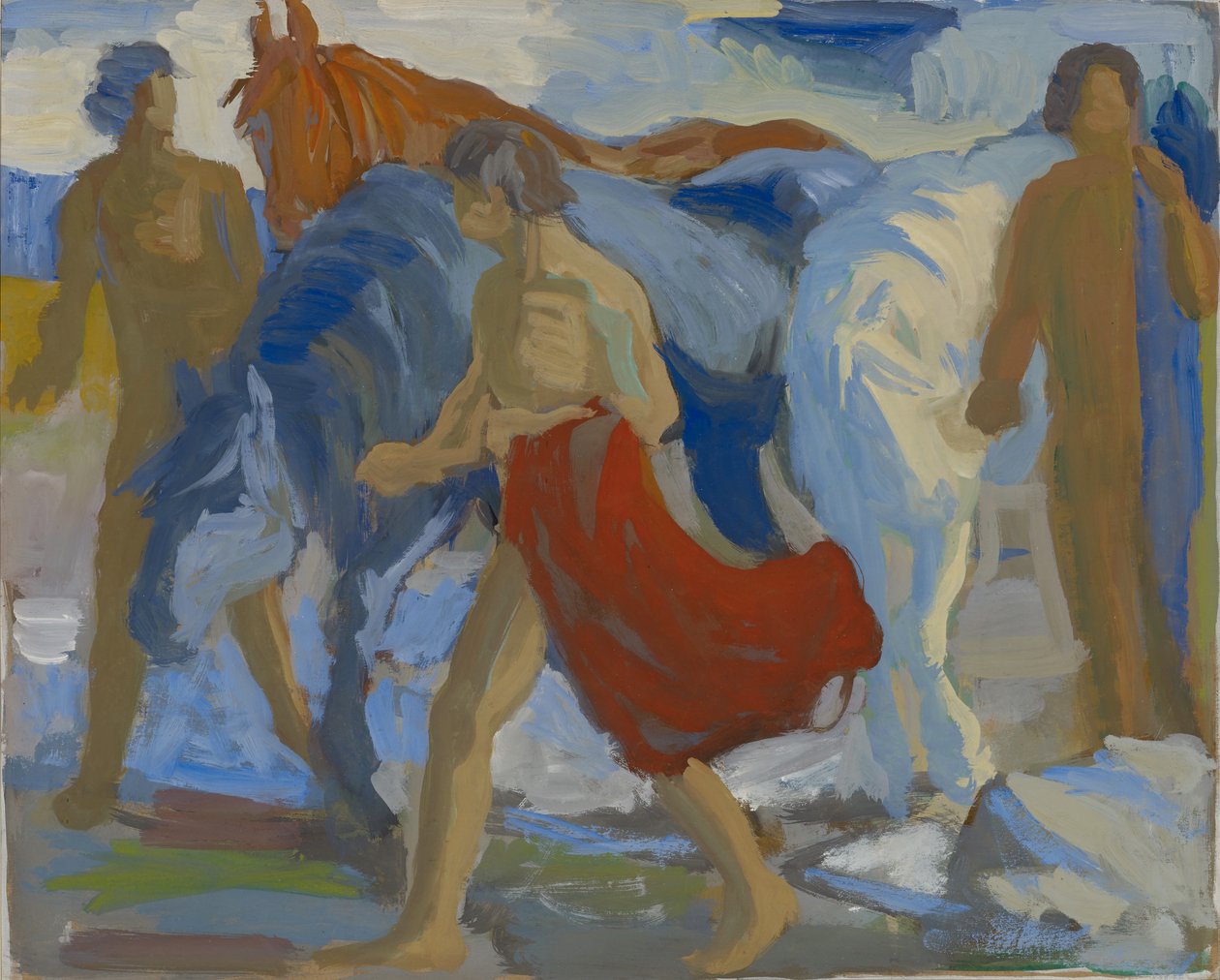 Fiatal férfiak lovakkal, 1913-1915 körül alkotó: Paul Altherr