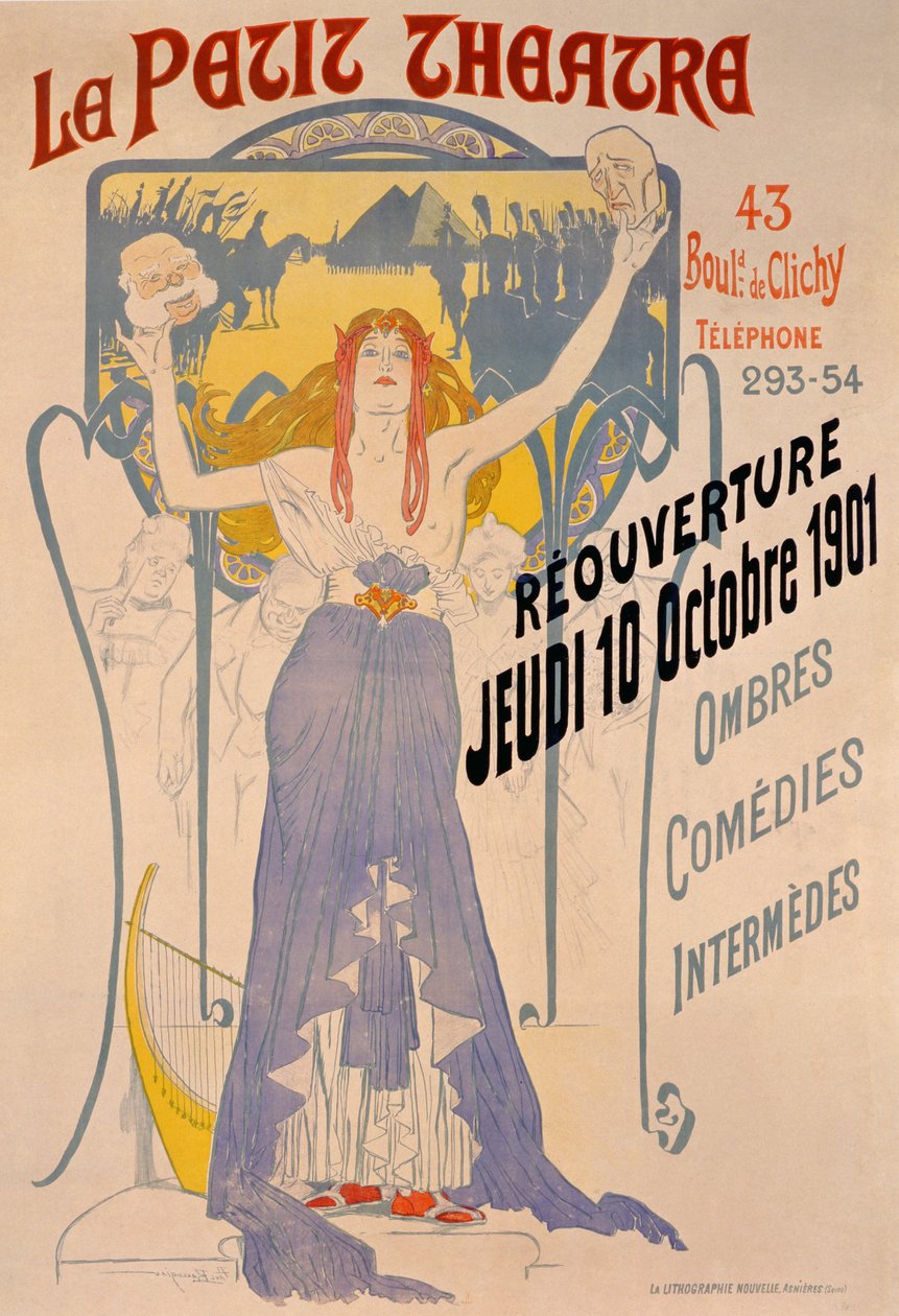 Plakát a Le Petit Theatre október 10-i újranyitását hirdető Boulevard Clichy, Párizs, 1901 alkotó: Paul Balluriau