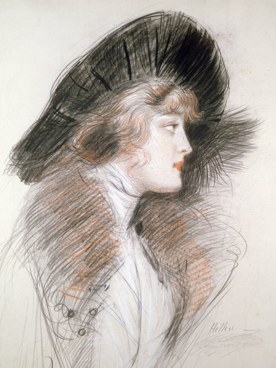 Egy elegáns nő feje (ceruza és színes kréta) alkotó: Paul Cesar Helleu
