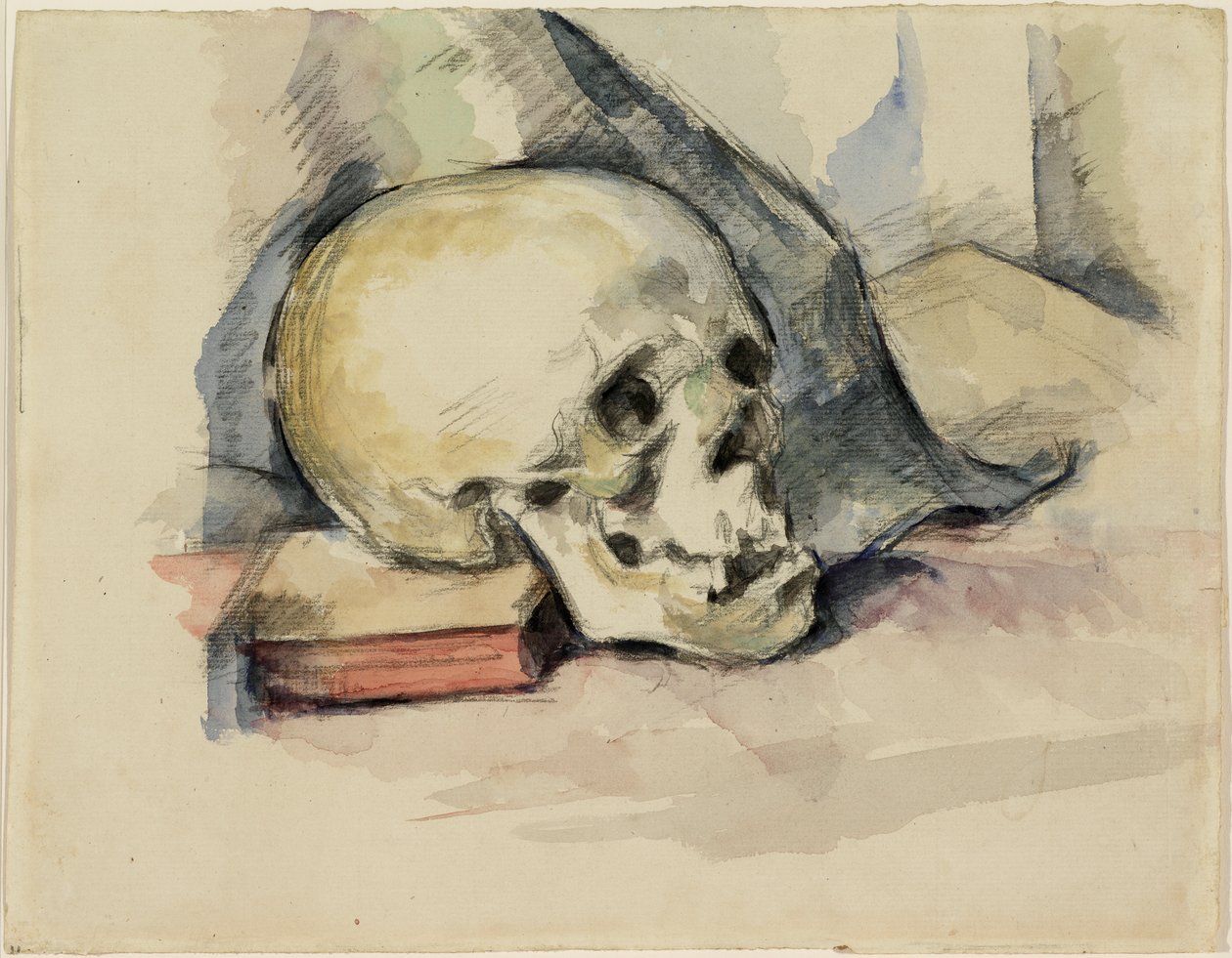 Koponya és könyv, 1885 körül (wc fekete krétával, papíron) alkotó: Paul Cézanne