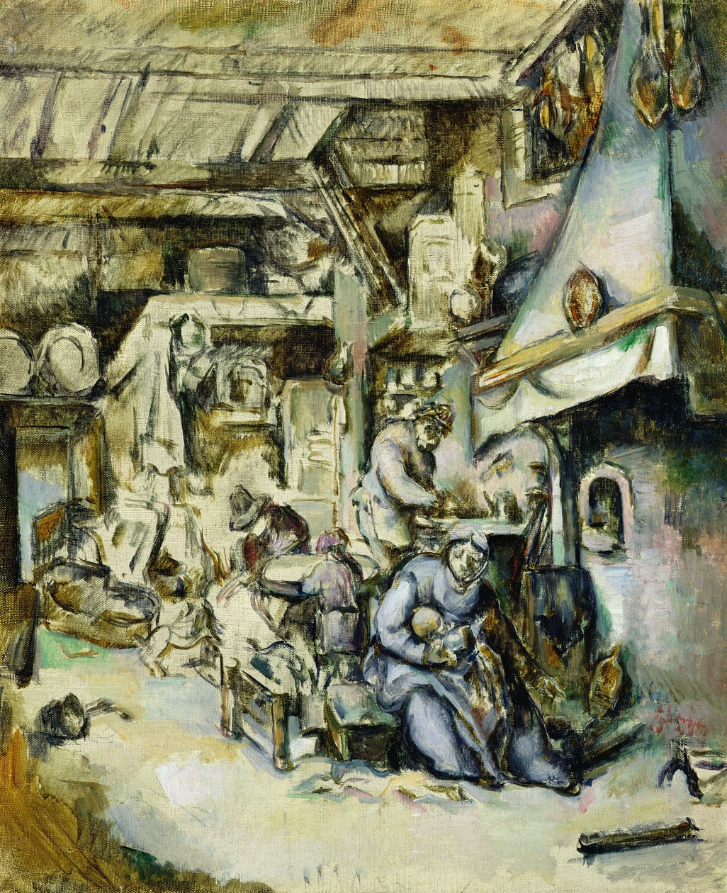 Parasztcsalád egy belső térben, Adrian van Ostade (1610-1685) rézkarca után festve alkotó: Paul Cézanne
