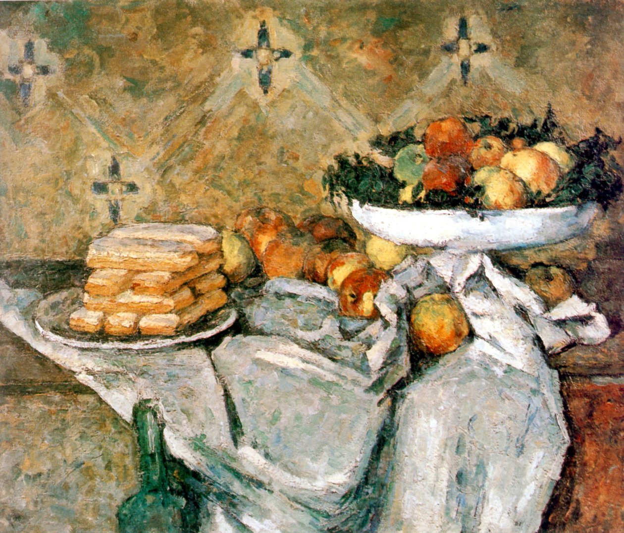 Tányér gyümölcsökkel és szivacsos ujjakkal alkotó: Paul Cézanne