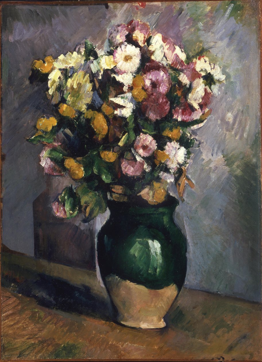 Csendélet virágokkal egy olajbogyó edényben alkotó: Paul Cézanne