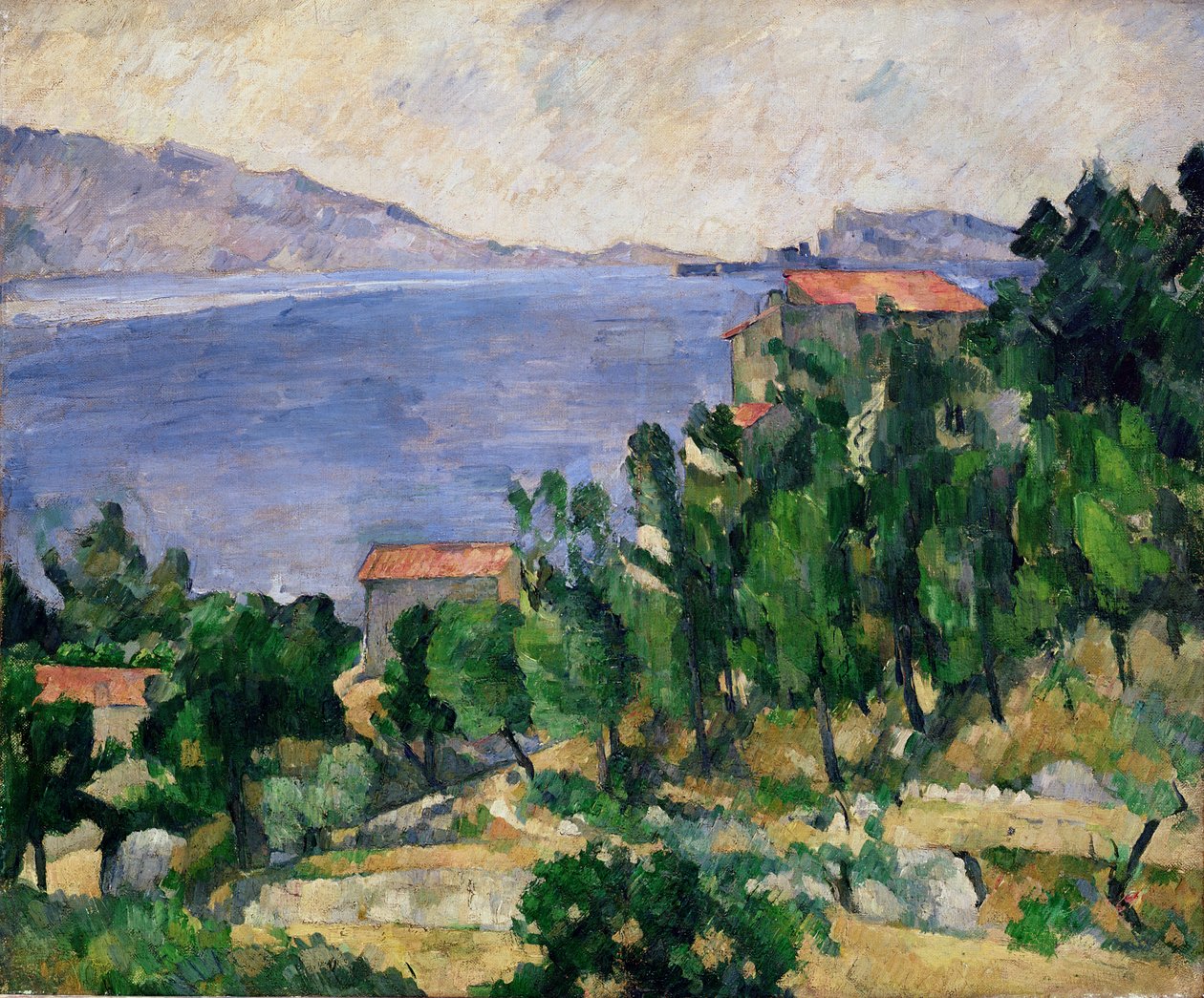 Kilátás a Marseilleveyre-hegyre és a Maire-szigetre, 1882-85 körül alkotó: Paul Cézanne