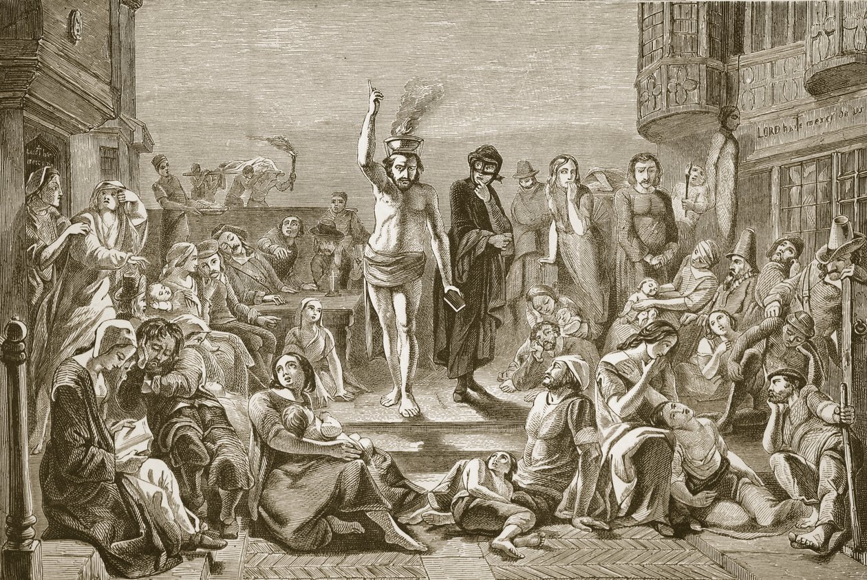 Solomon Eagle prédikál a londoni pestisjárvány idején, metszett J. und G.P. Nicholls alkotó: Paul Falconer Poole