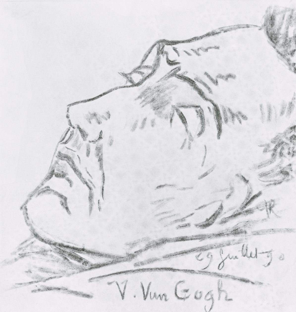 Vincent Van Gogh (1853-90) portréja a halálos ágyán, 1890. július 29. (faszén papíron) alkotó: Paul Gachet