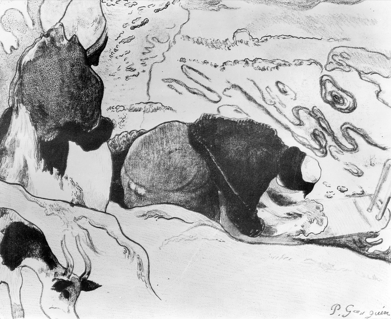 Breton mosónők, 1889 (cinkográfia, papír) alkotó: Paul Gauguin