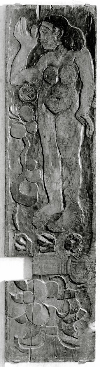 Faragott függőleges panel Gauguins végső lakhelyének ajtókeretéből, Atuonában a Hiva Oa-n (Marquesas-szigetek), 1902 (sequoia) alkotó: Paul Gauguin