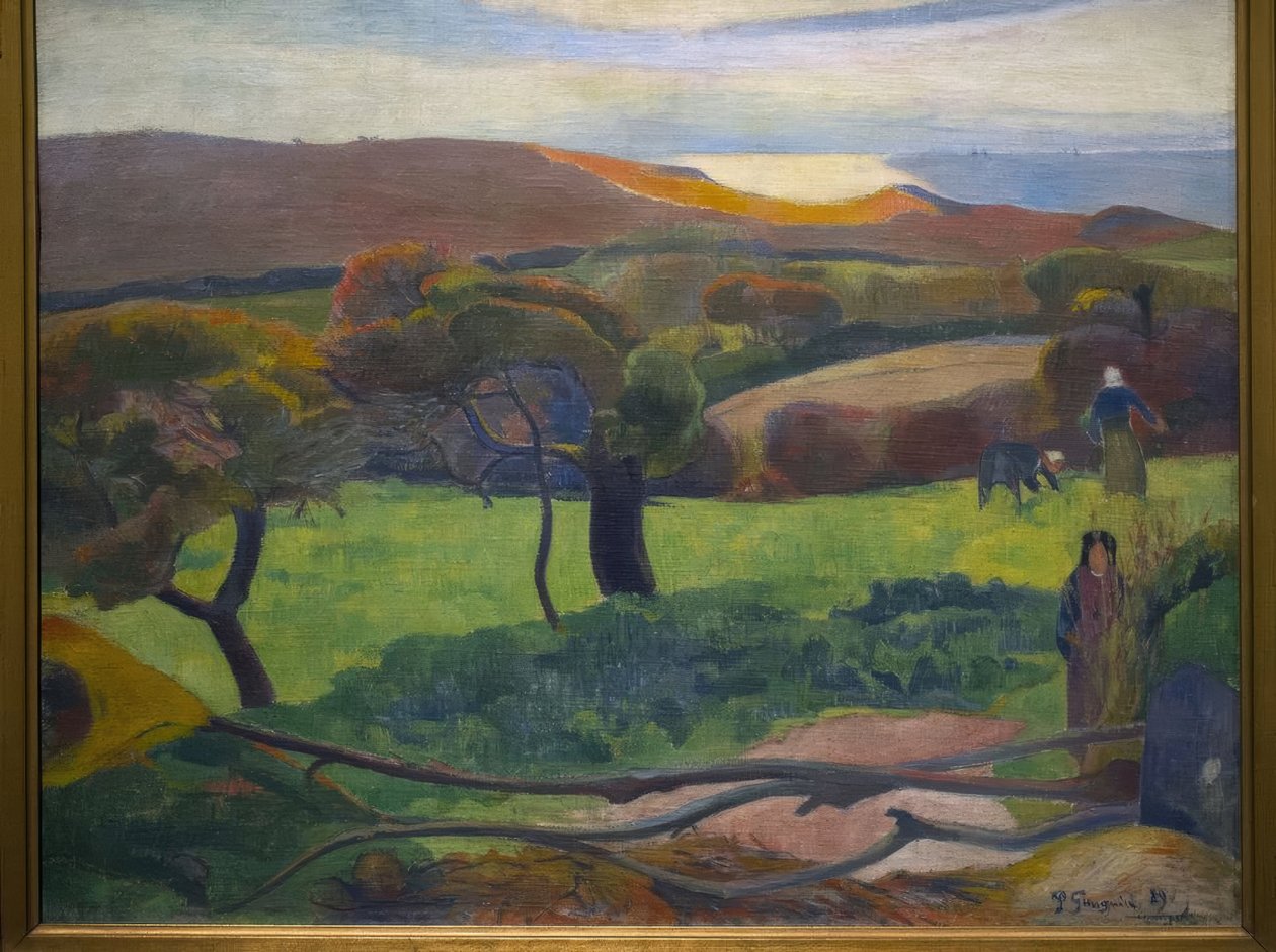Paul Gauguin (1848–1903). francia festő. Bretagne-i táj, 1889. Nemzeti Múzeum. Stockholm. Svédország. alkotó: Paul Gauguin