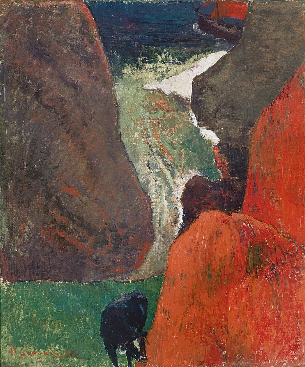 Tengeri táj tehénnel. A szikla szélén, 1888 alkotó: Paul Gauguin