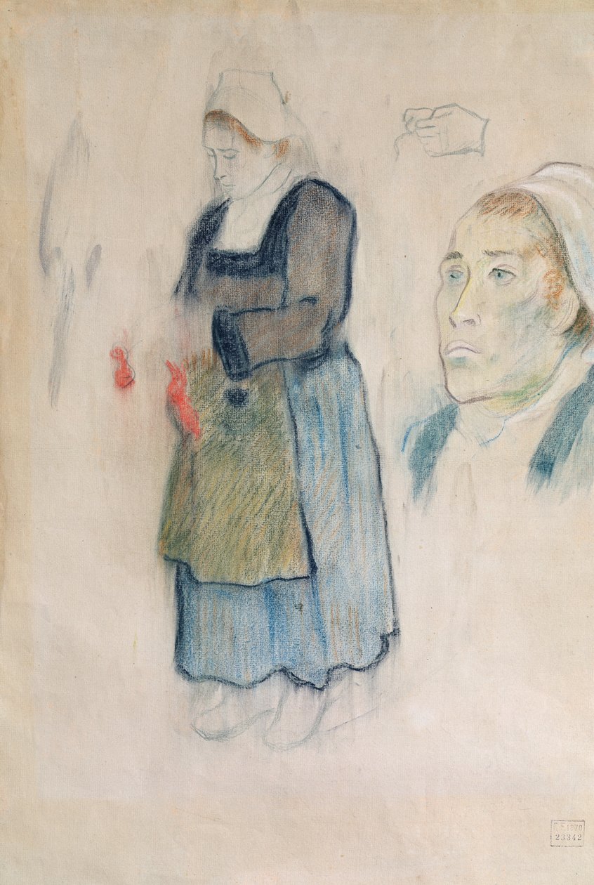 Tanulmányok breton parasztokról, 1888 (vörös kréta, faszén és pasztell bézs színű papíron) alkotó: Paul Gauguin