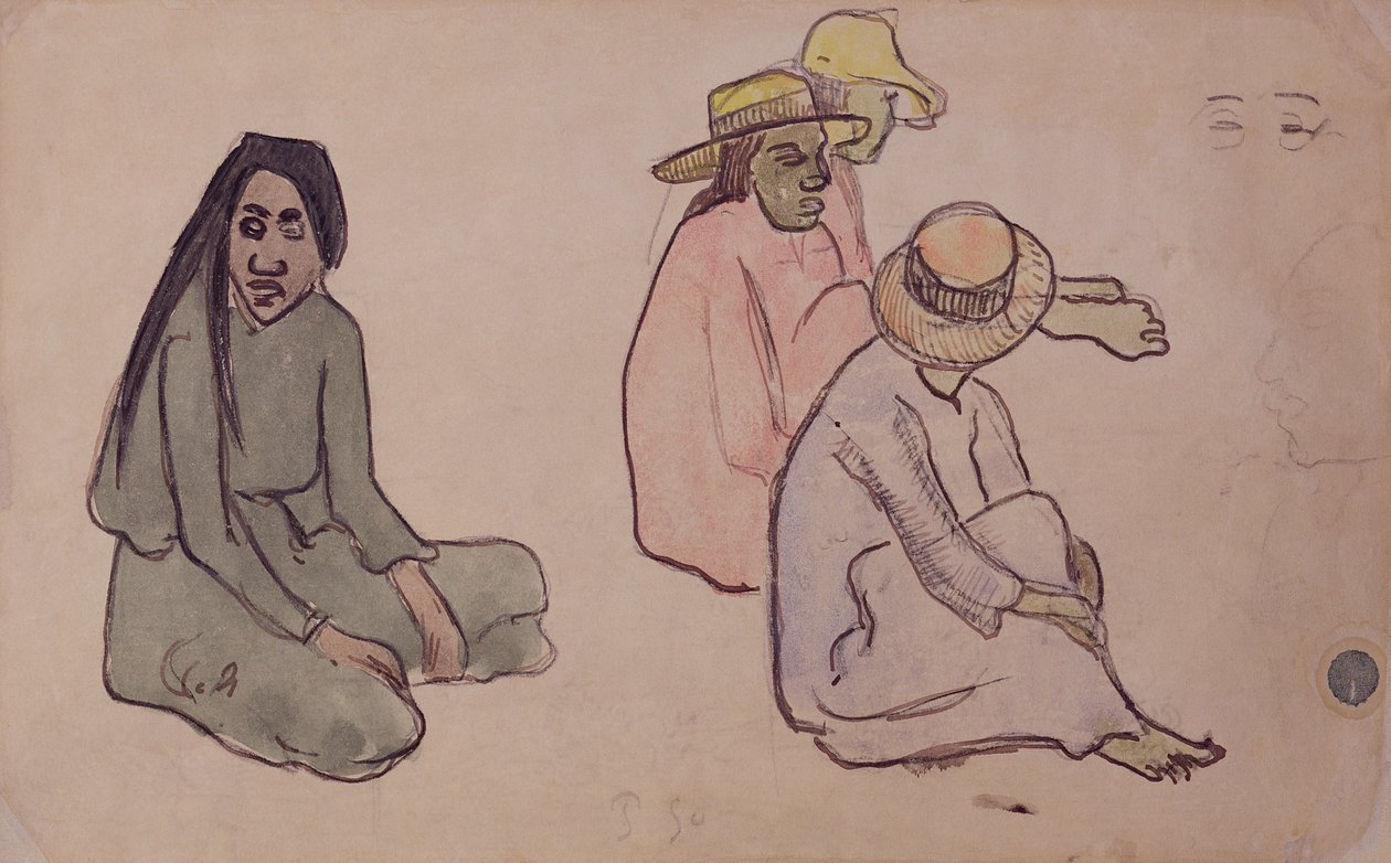 Tahitiak tanulmánya (wc, tus és ceruza, papír) alkotó: Paul Gauguin