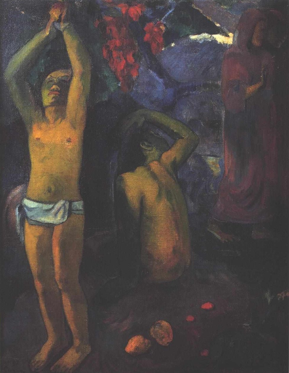 Tahiti férfi felemelt karokkal alkotó: Paul Gauguin