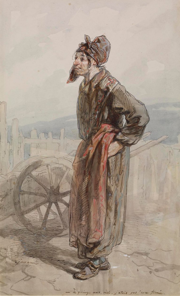 „15 évesen, én még nem voltam megformálva”, 1855 körül (wc és tinta grafittal, fehérrel megerősítve a papíron) alkotó: Paul Gavarni