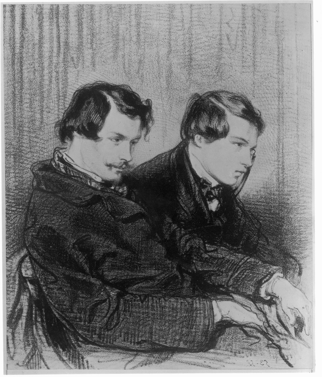 Edmond de Goncourt (1822-86) és Jules de Goncourt (1830-70) egy dobozban a színházban, 1853 alkotó: Paul Gavarni