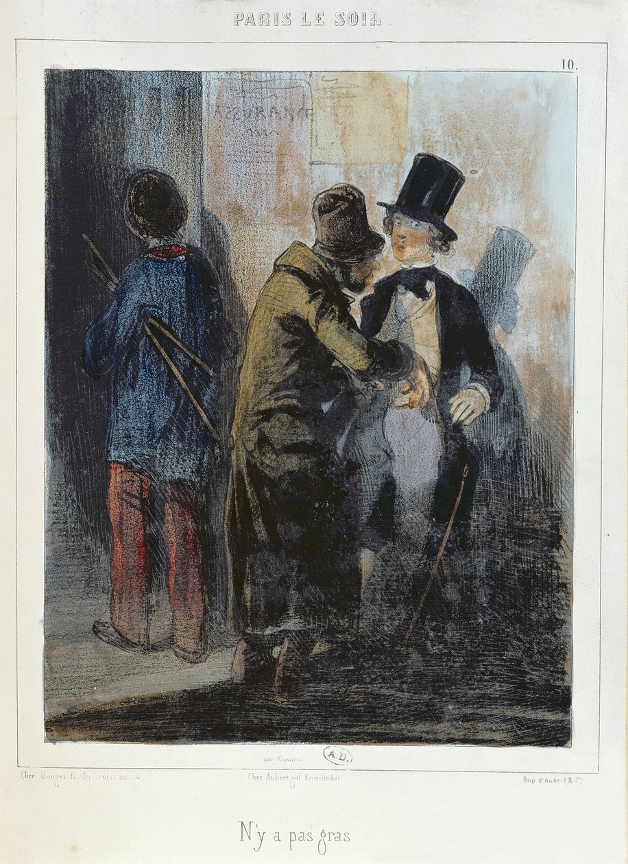 „Nincs ott” karikatúra, amely egy zsebtolvajt ábrázol, aki kirabolja egy diák zsebét. 1840 körül alkotó: Paul Gavarni