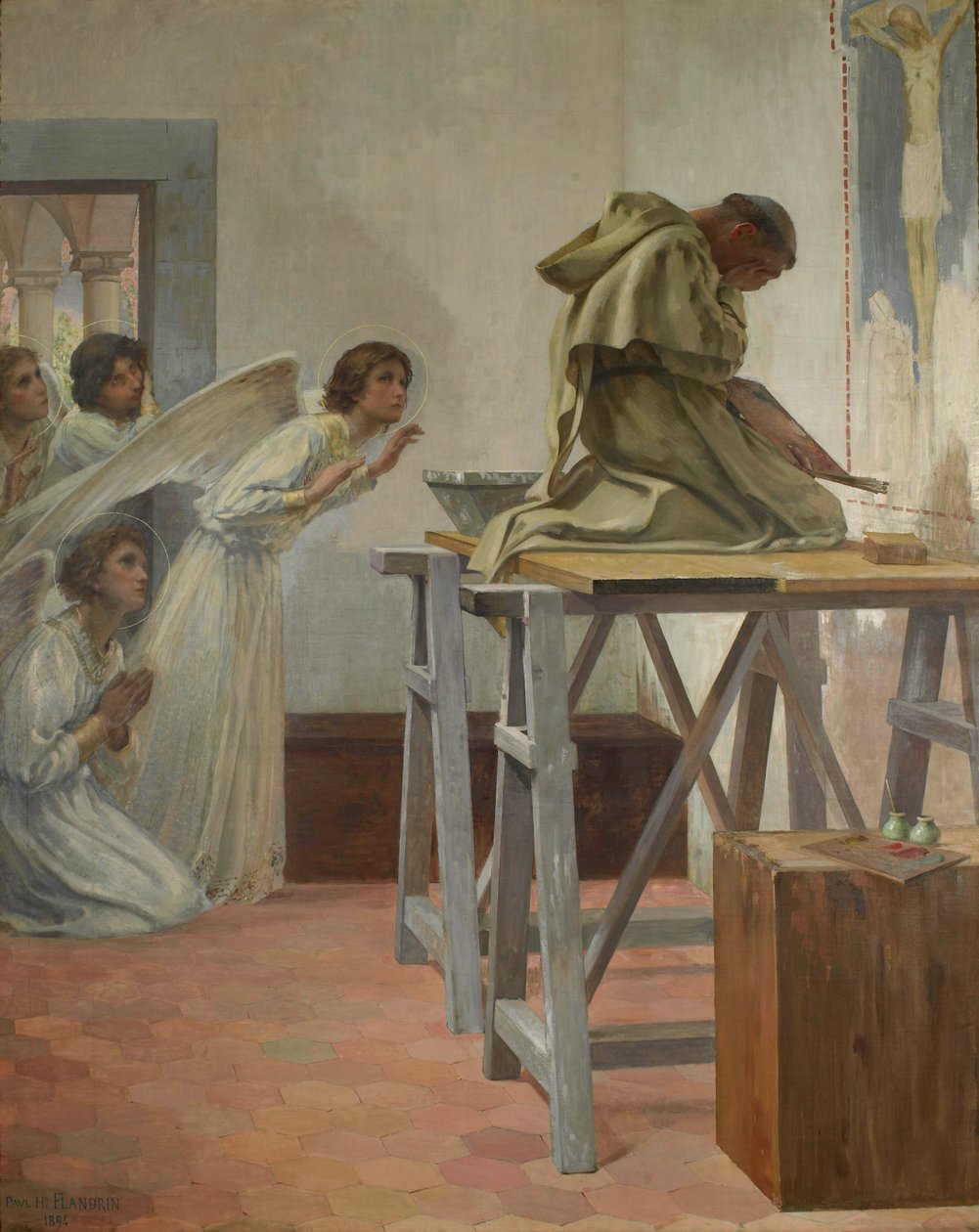 Fra Angelicót meglátogatták az angyalok alkotó: Paul Hippolyte Flandrin
