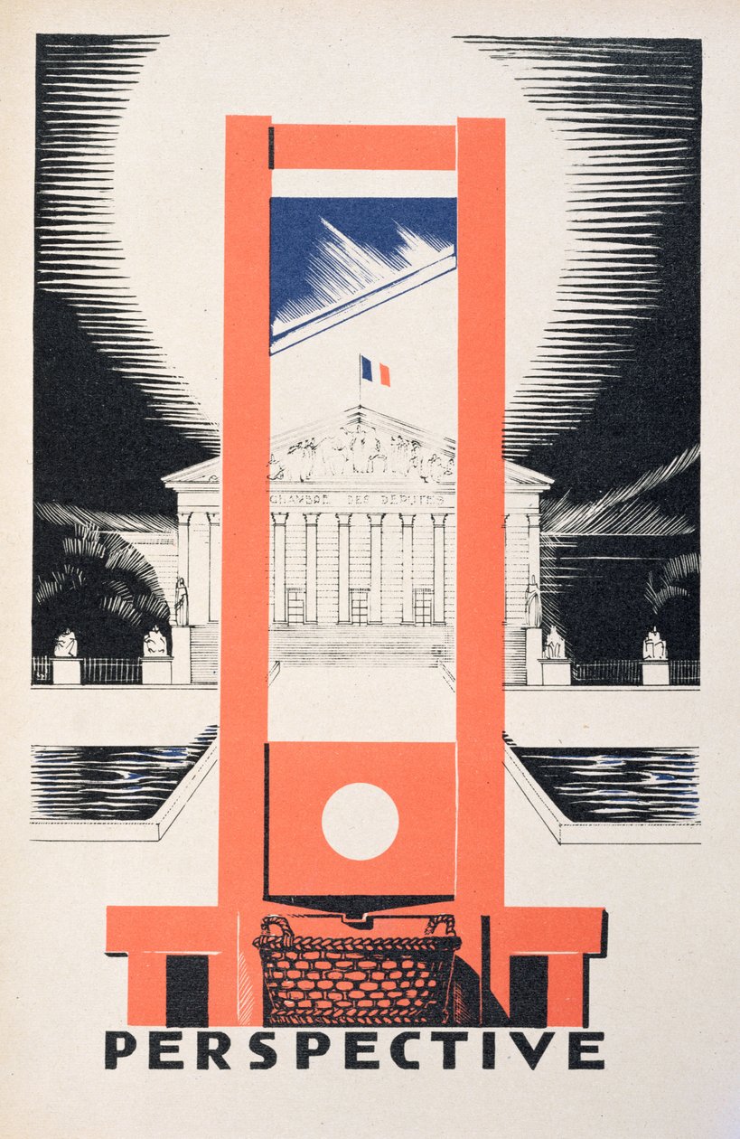 „Perspektíva”, a Guillotine a Nemzetgyűléssel szemben, illusztráció Paul Iribe (1883-1935) „Parlons Francais” című művéből, kiadó: Editions Floury, Paris 1934 alkotó: Paul Iribe