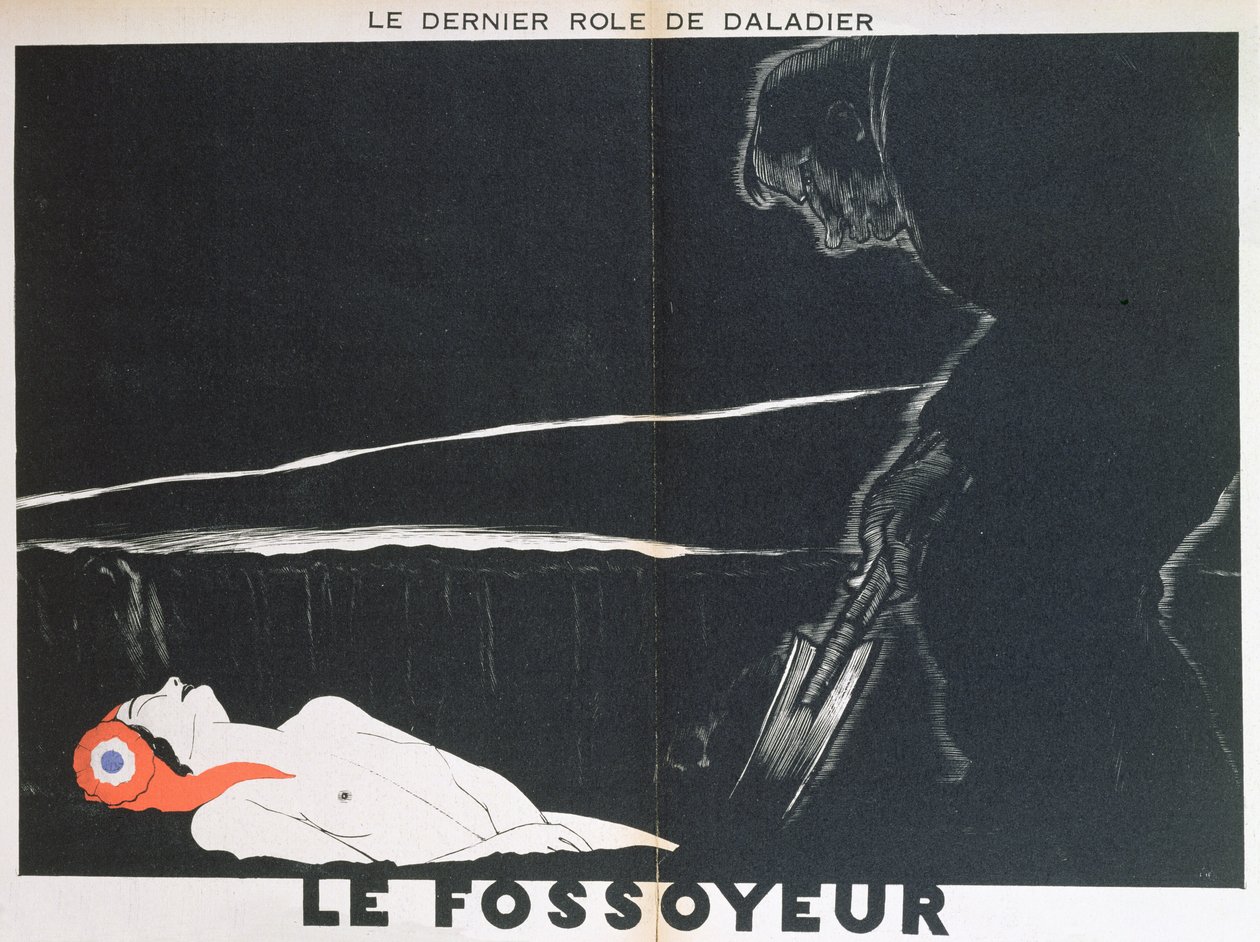 A sírásó, Marianne-t temető Edouard Daladier (1884-1970) karikatúrája a „Parlons Francais”-ból, 1934 alkotó: Paul Iribe