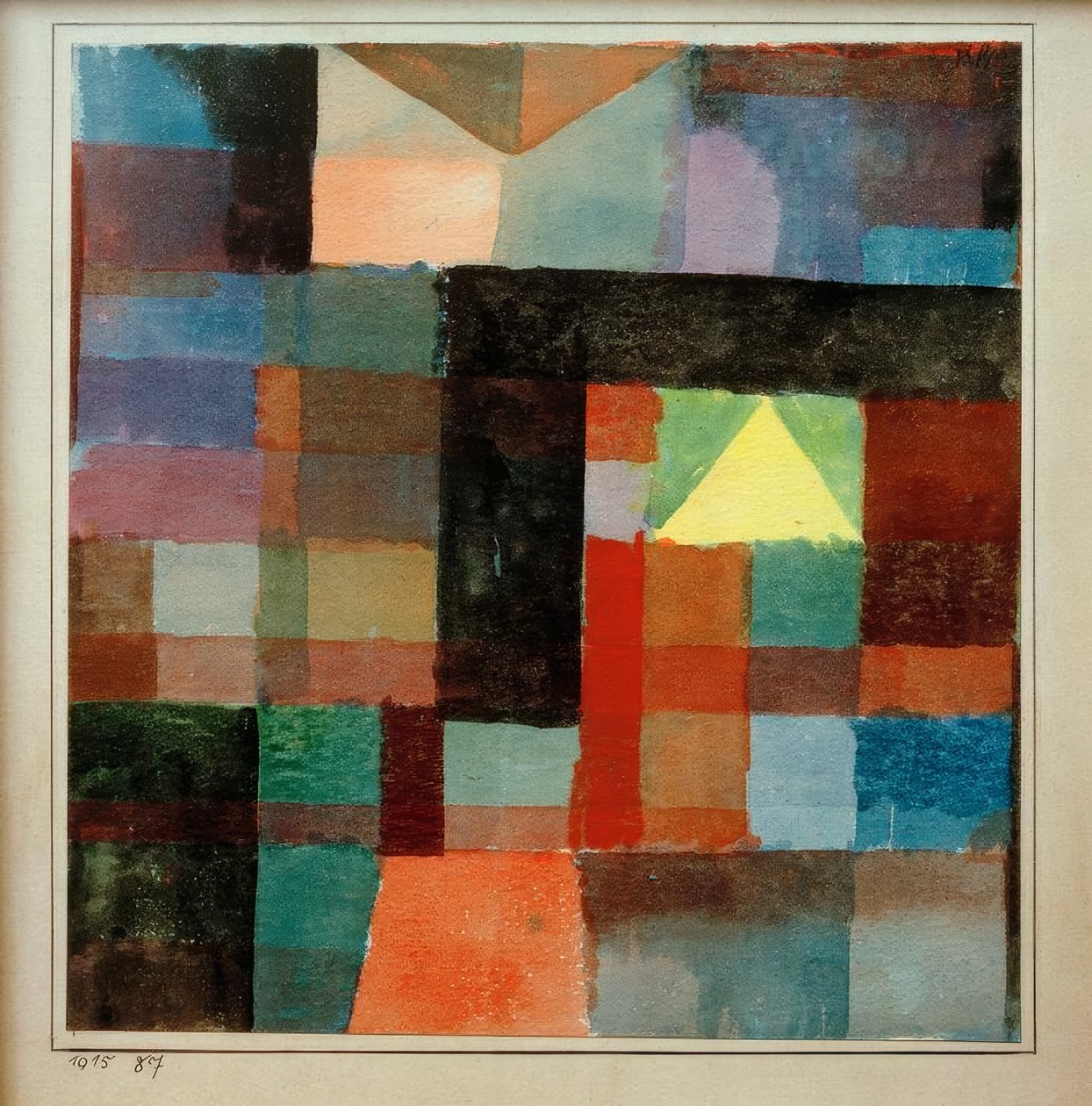Szobaépítészet sárga piramissal / hideg-meleg alkotó: Paul Klee