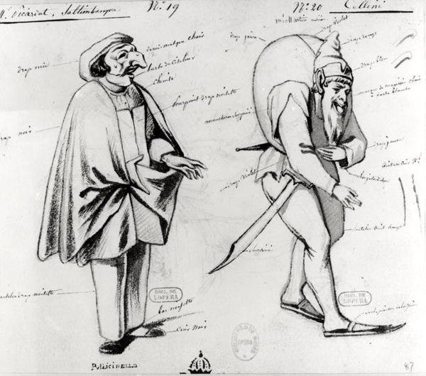 Jelmezterv két akrobata számára Hector Berlioz (1803-69) Benvenuto Cellini című darabjában 1838 alkotó: Paul Lormier
