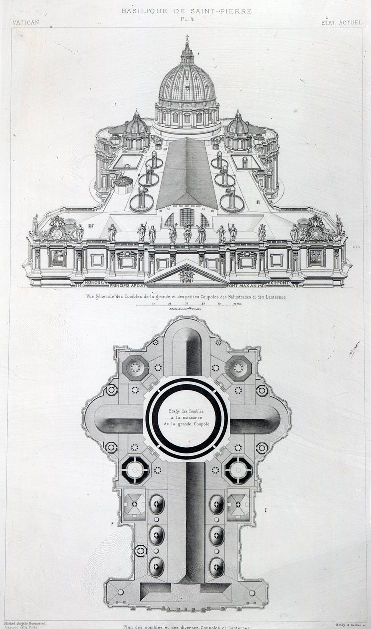 A római Szent Péter tetőterv a Letarouilly „Edifices de Rome Moderne”-ból, 1882-ben megjelent kiadás alkotó: Paul Marie Letarouilly