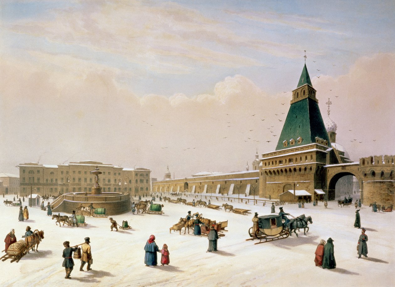 Loubyanska tér Moszkvában, nyomta Louis-Pierre-Alphonse Bichebois (1801-50), 1830 alkotó: Paul Marie Roussel