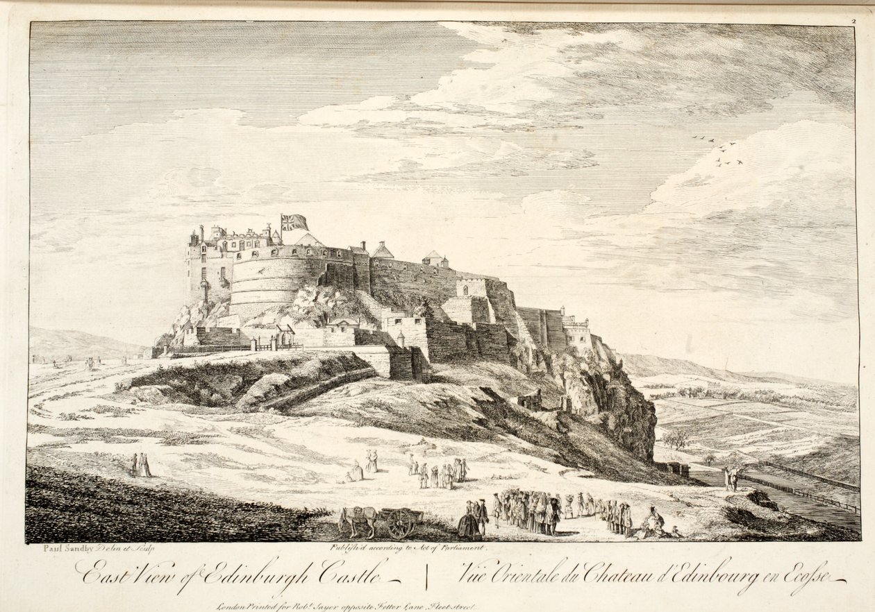 Keleti nézet az Edinburgh-i kastélyról, „Eastern View of Edinburgh Castle in Scotland”, 1780 körül alkotó: Paul Sandby