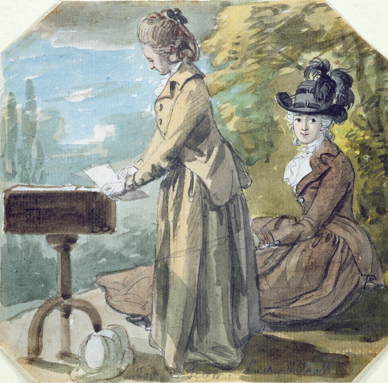 Lady Francis Scott és Lady Elliot, 1770 körül (wc grafit felett, papírra fektetett) alkotó: Paul Sandby