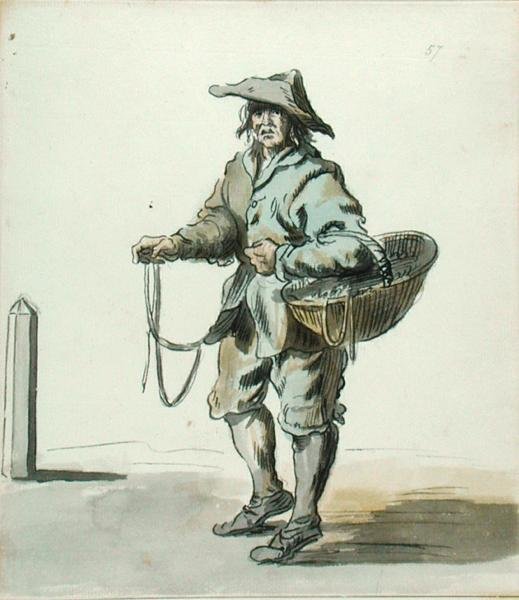 London Cries: Bármilyen pamut csipke vagy harisnyakötő, 1742 (tinta, mosás és WC papíron) alkotó: Paul Sandby