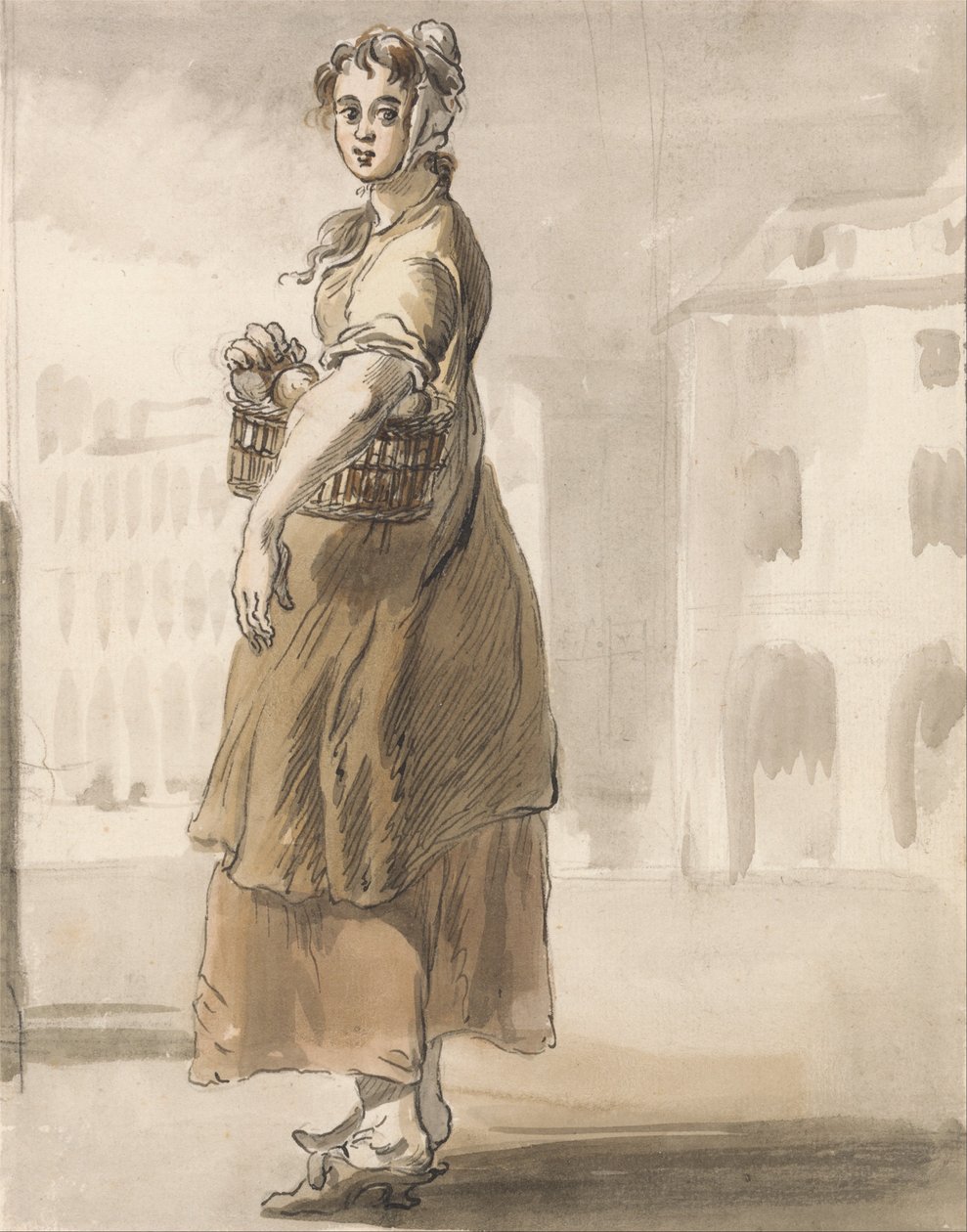 London sír- Egy lány narancskosárral alkotó: Paul Sandby