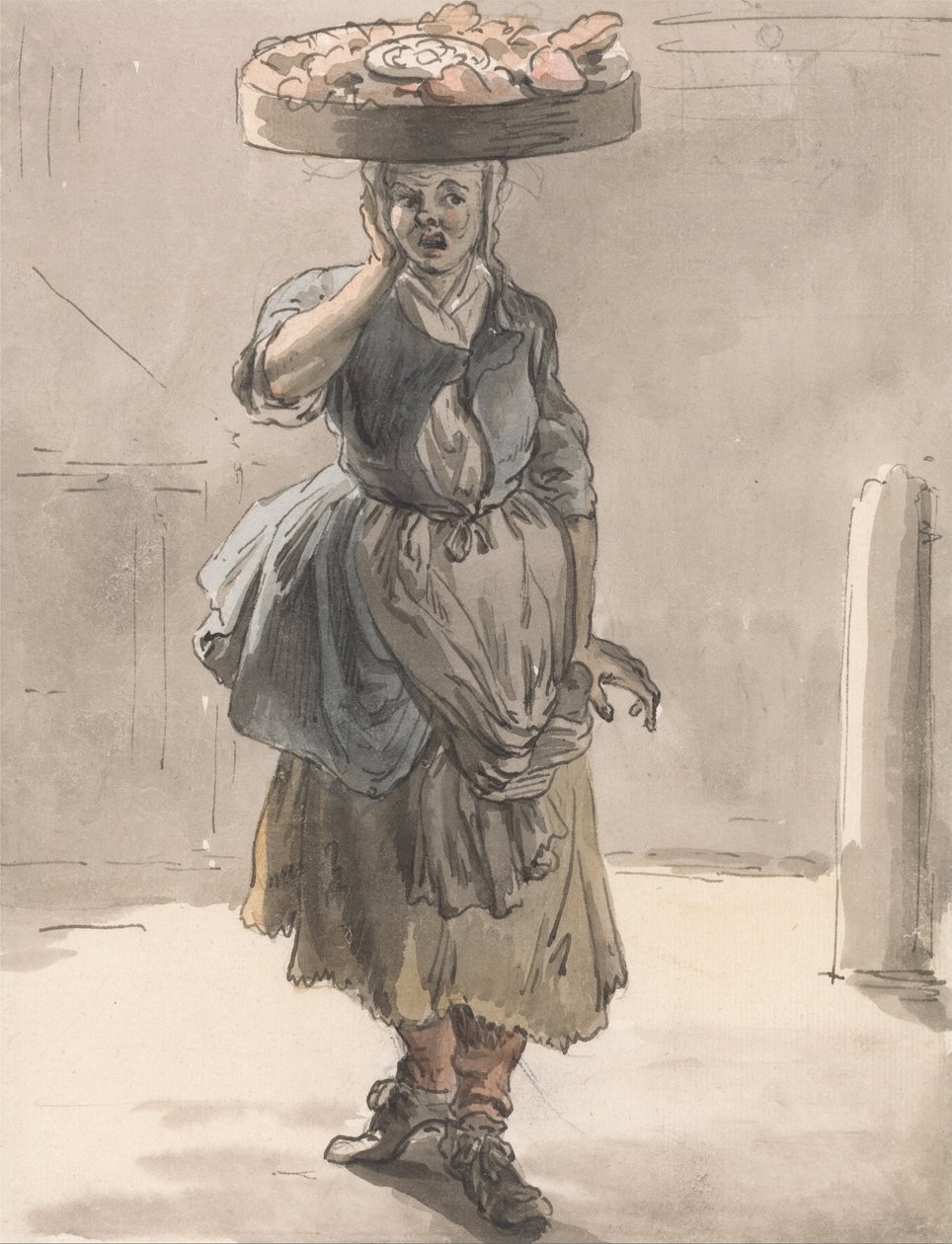 London sír- Lány kosárral a fején (Fények a macskáknak, máj a kutyáknak) alkotó: Paul Sandby