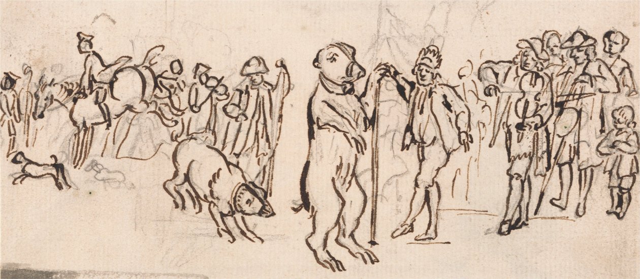 Zenészek és egy fellépő medve alkotó: Paul Sandby