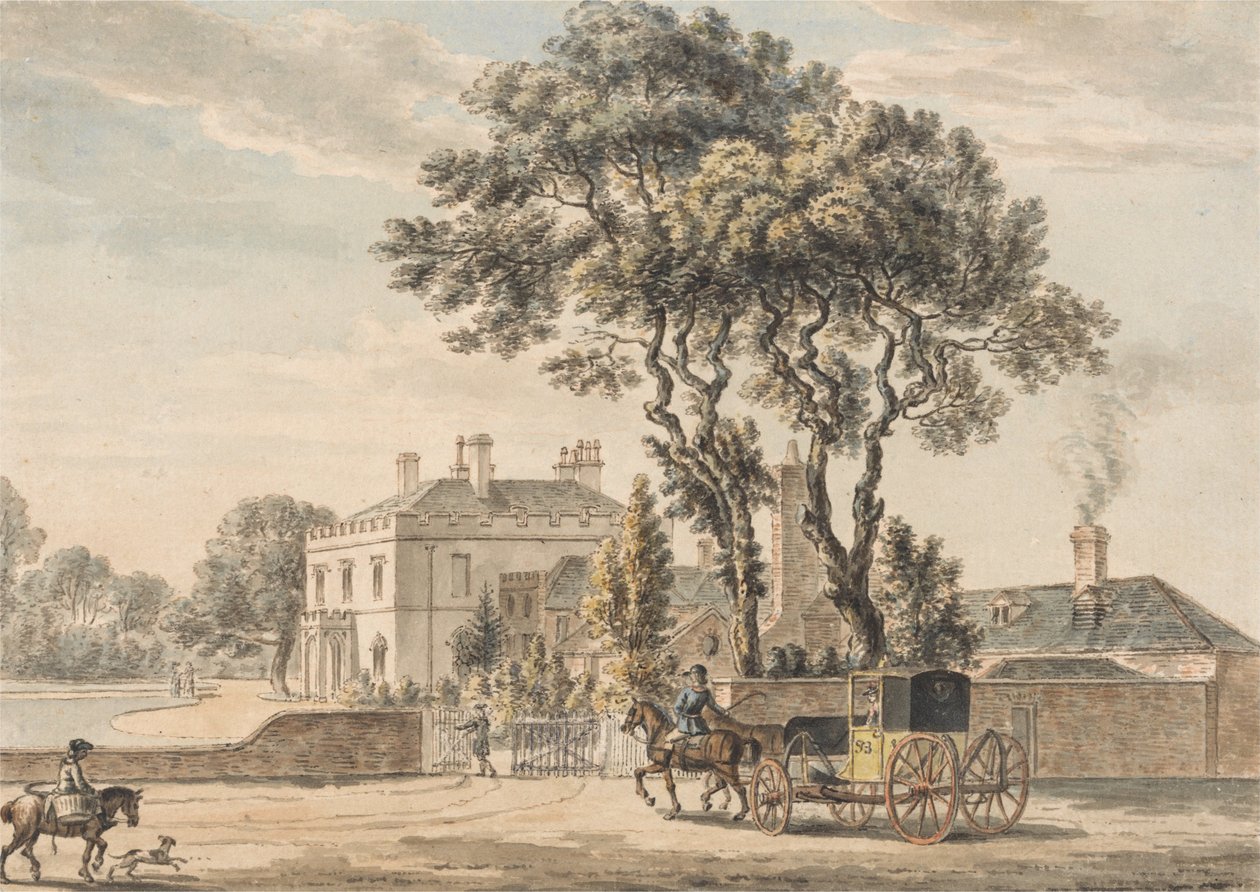 Sir John Elvils ház északkeleti nézete az Englefield Green-en Egham közelében, Surrey-ben alkotó: Paul Sandby