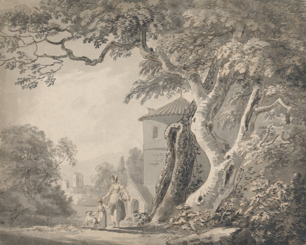 Romantikus táj figurákkal és kutyával alkotó: Paul Sandby