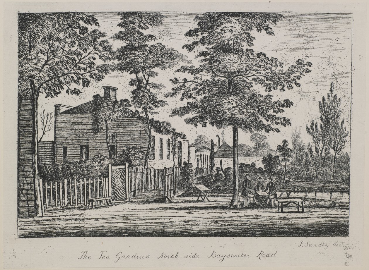 The Tea Gardens, a Bayswater Road északi oldalán, 1780 körül alkotó: Paul Sandby