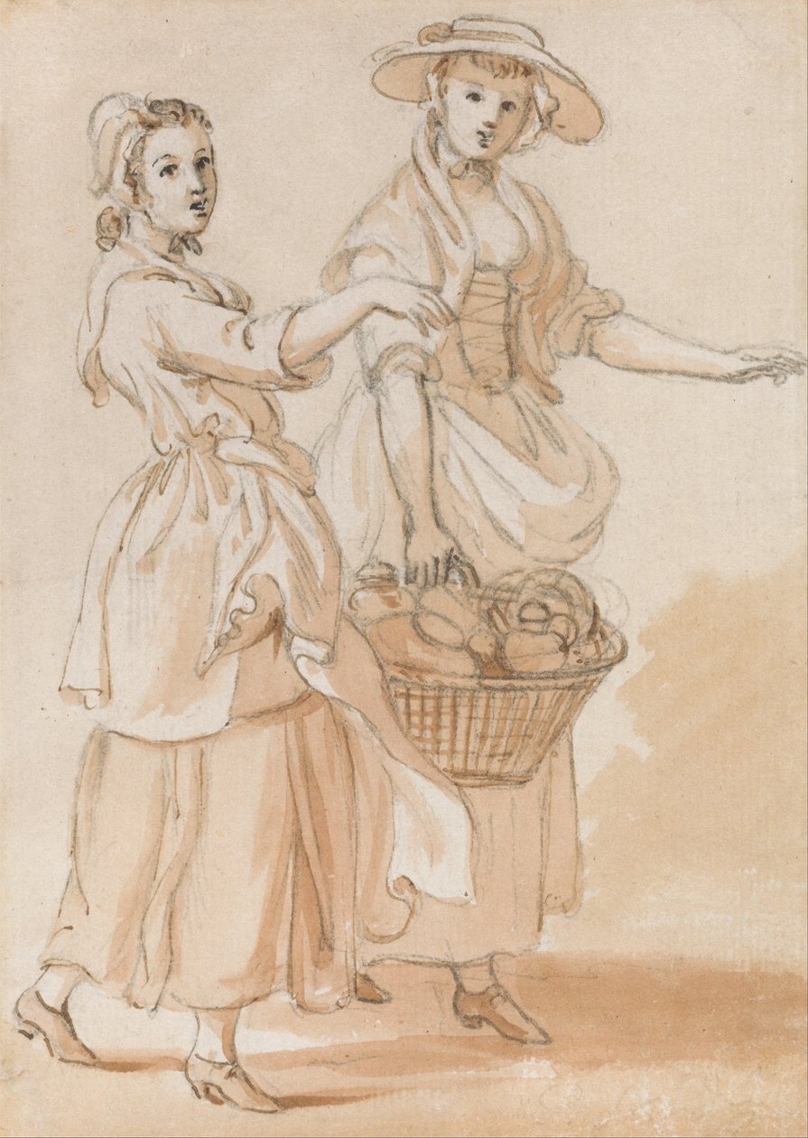 Két lány hord kosarat alkotó: Paul Sandby